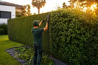 Poda de cerca viva com aparador, jardim aparado e organizado
